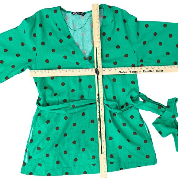 Zara Green Brown Polka Dot Midi Skirt Half Sleeve Top Set size S Blogger Fave - Picture 7 of 16